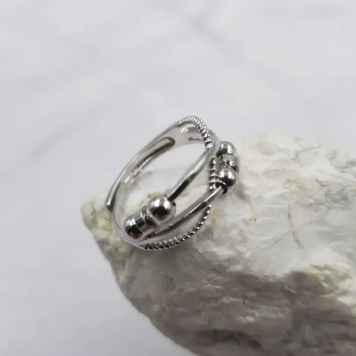 Silver Beads Adjustable Anxiety Ring
