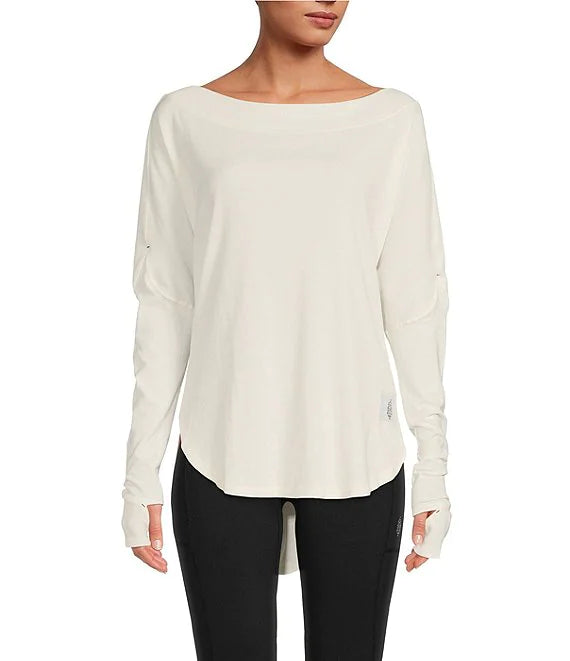 Wide Boat Neck Simply Layer Long Dropped Shoulder Sleeve Top