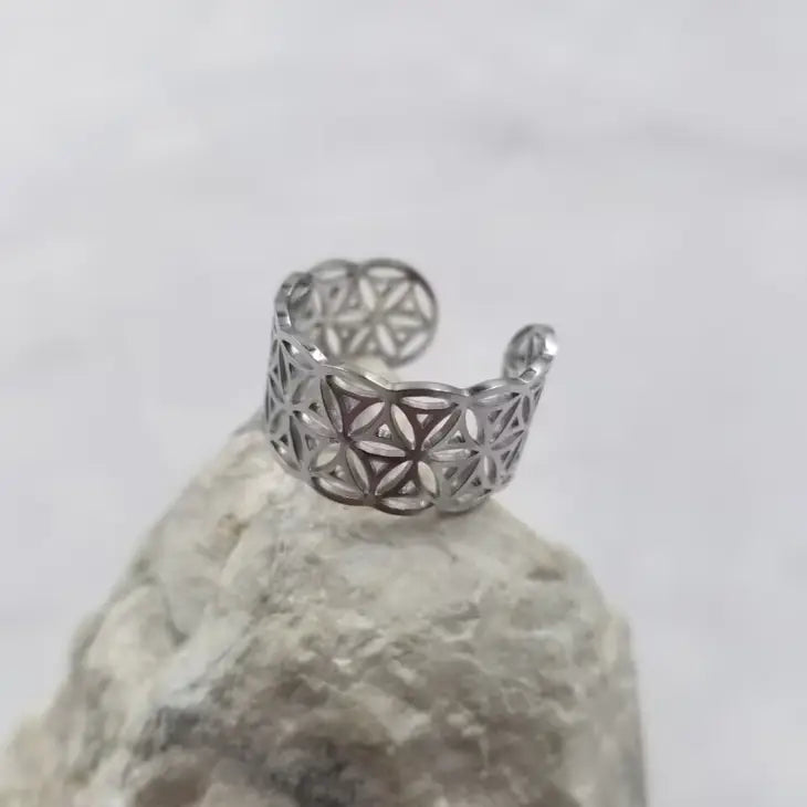 Adjustable Stainless Steel Flower of Life Ring